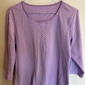 Christopher & Banks Light Purple White Polka Dot 3/4 Sleeve Shirt Size M